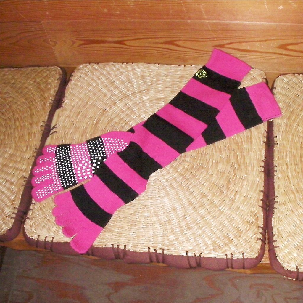 画像1: 11'-12' oran'ge(オレンジ)　border sock（5本指 滑り止め付き)　　pnk/blk　 